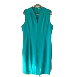 Tahari Teal Sleeveless V-neck Dress Size 16